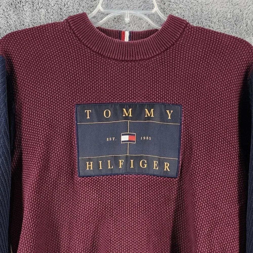 Tommy Hilfiger‎ Sweater Men XL Colorblock Mixed Texture Chest Patch Logo Preppy